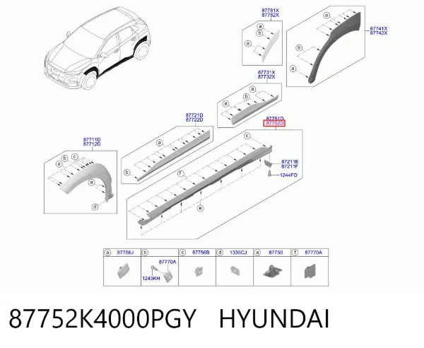 Placa sobreposta (moldura) externa direita de acesso 87752K4000PGY Hyundai/Kia