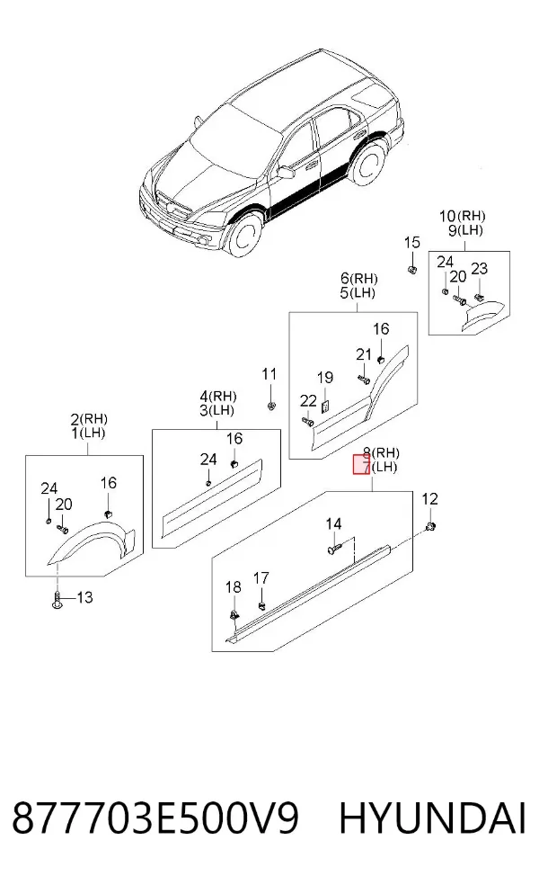 Placa sobreposta (moldura) externa esquerda de acesso 877703E500V9 Hyundai/Kia