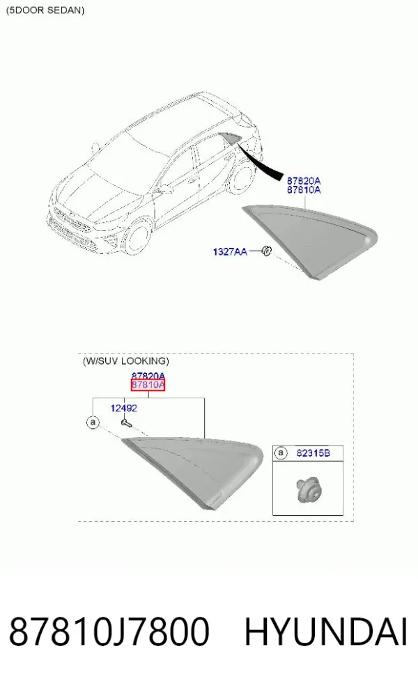 Vidro de carroçaria (da seção de bagagem) esquerdo 87810J7800 Hyundai/Kia