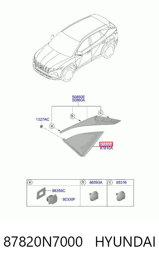 Vidro de carroçaria (da seção de bagagem) direito 87820N7000 Hyundai/Kia