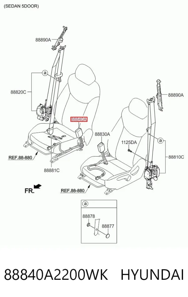 Barra (fecho) de fixação da correia de segurança dianteira direita 88840A2200WK Hyundai/Kia