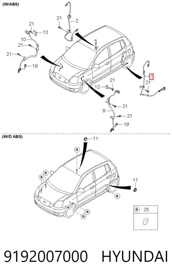 Sensor ABS traseiro esquerdo 9192007000 Hyundai/Kia