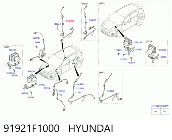 Sensor ABS traseiro direito 91921F1000 Hyundai/Kia