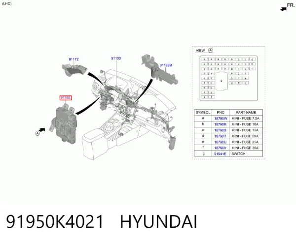 Unidade de dispositivos de segurança 91950K4021 Hyundai/Kia
