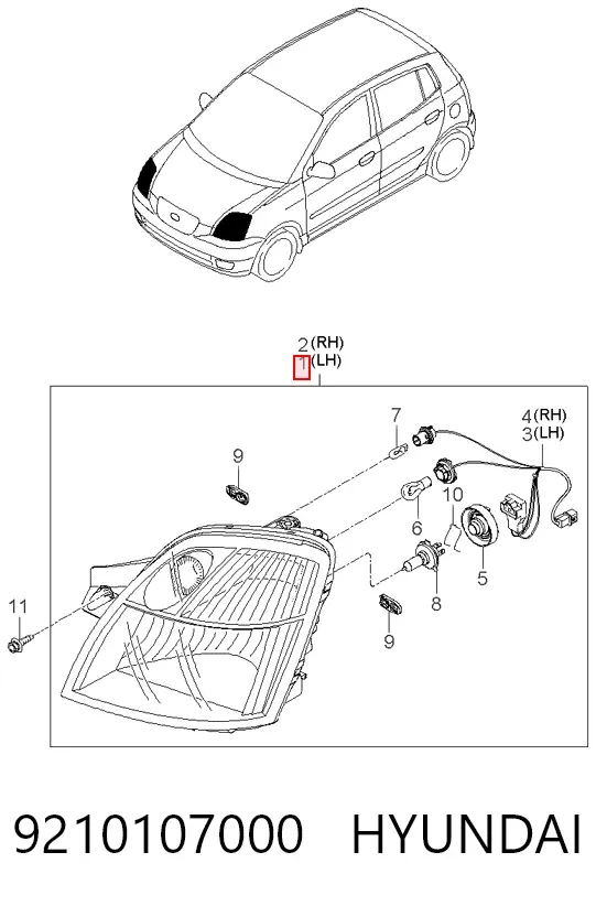 Luz esquerda 9210107000 Hyundai/Kia