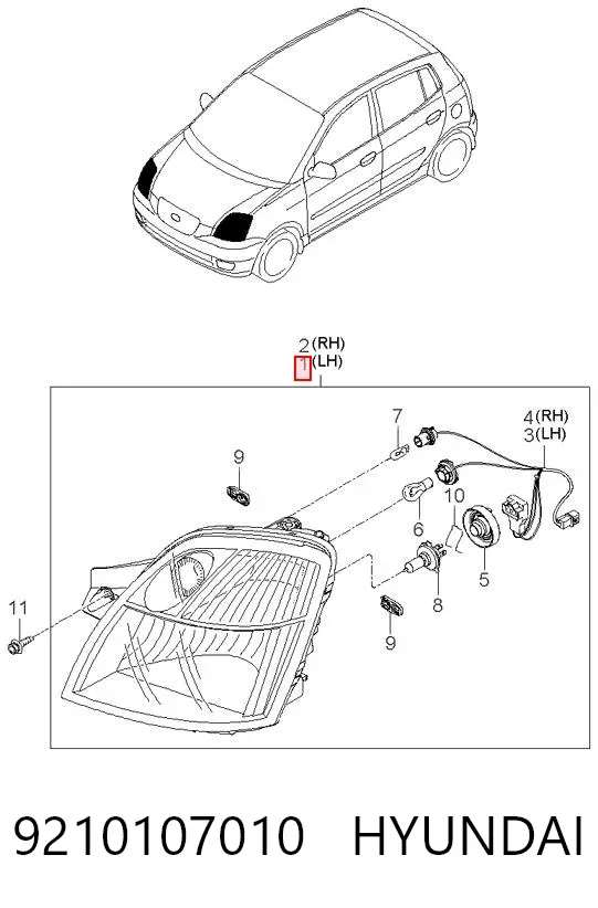 Luz esquerda 9210107010 Hyundai/Kia