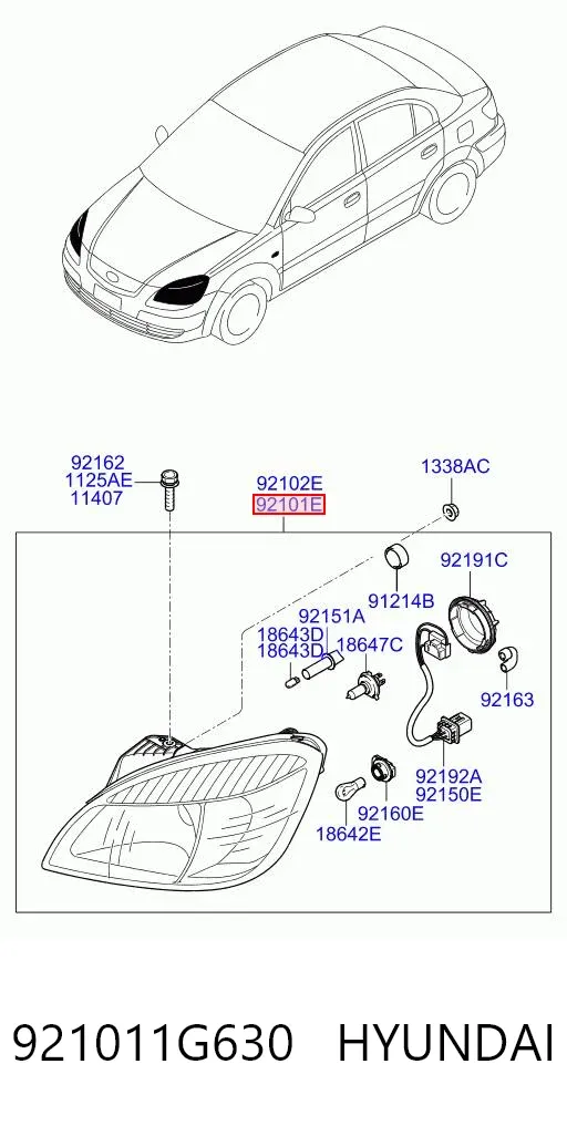 Luz esquerda 921011G630 Hyundai/Kia