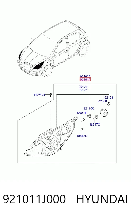 Luz esquerda 921011J000 Hyundai/Kia