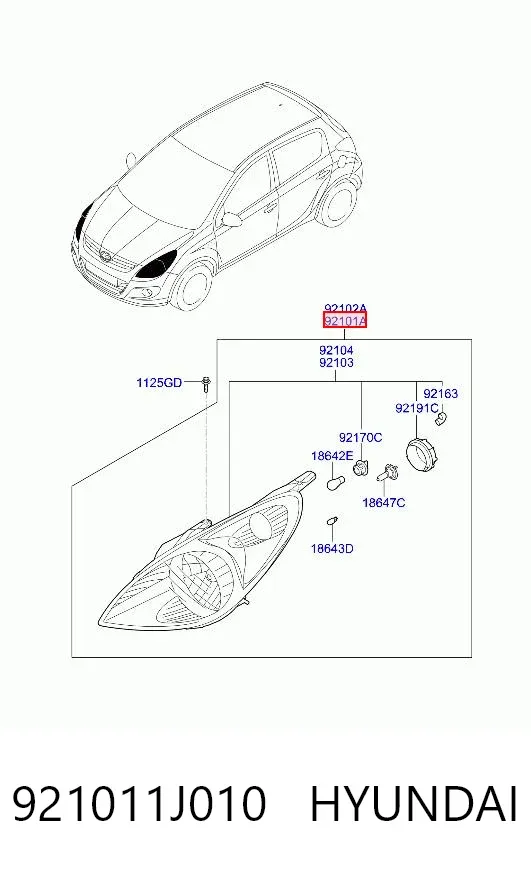 Luz esquerda 921011J010 Hyundai/Kia
