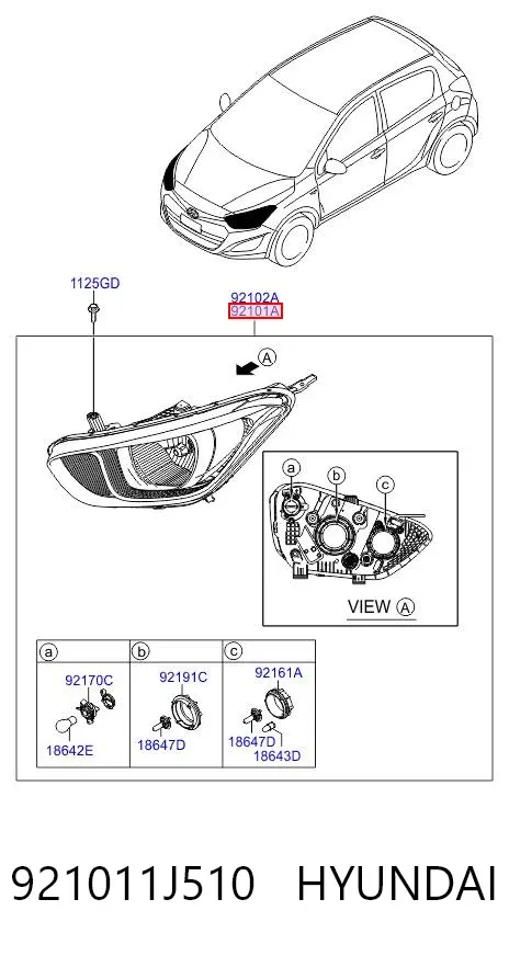 Luz esquerda 921011J510 Hyundai/Kia