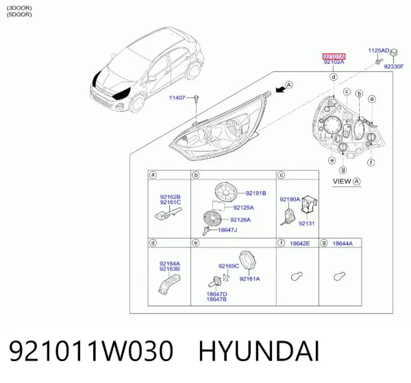 Luz esquerda 921011W030 Hyundai/Kia