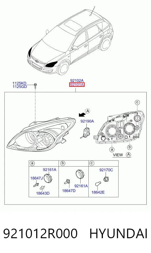 Luz esquerda 921012R000 Hyundai/Kia