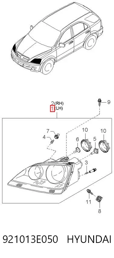 Luz esquerda 921013E050 Hyundai/Kia