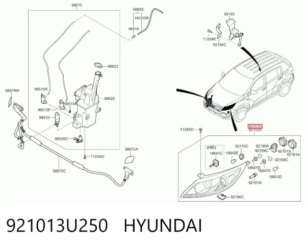 Luz esquerda 921013U250 Hyundai/Kia