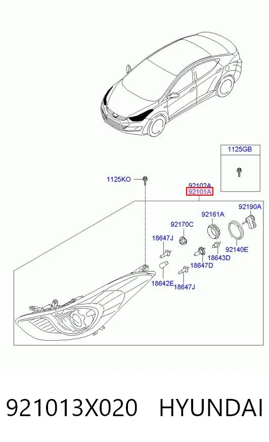 Luz esquerda 921013X020 Hyundai/Kia