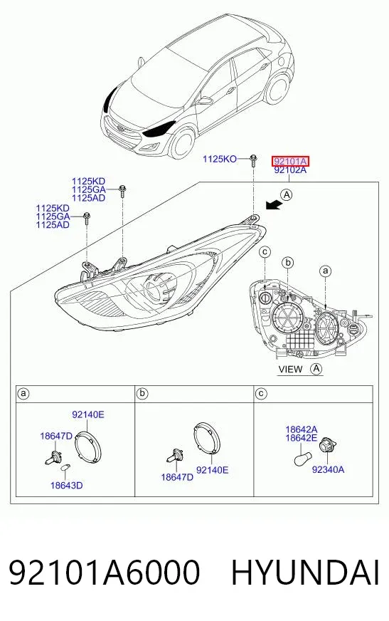 Luz esquerda 92101A6000 Hyundai/Kia