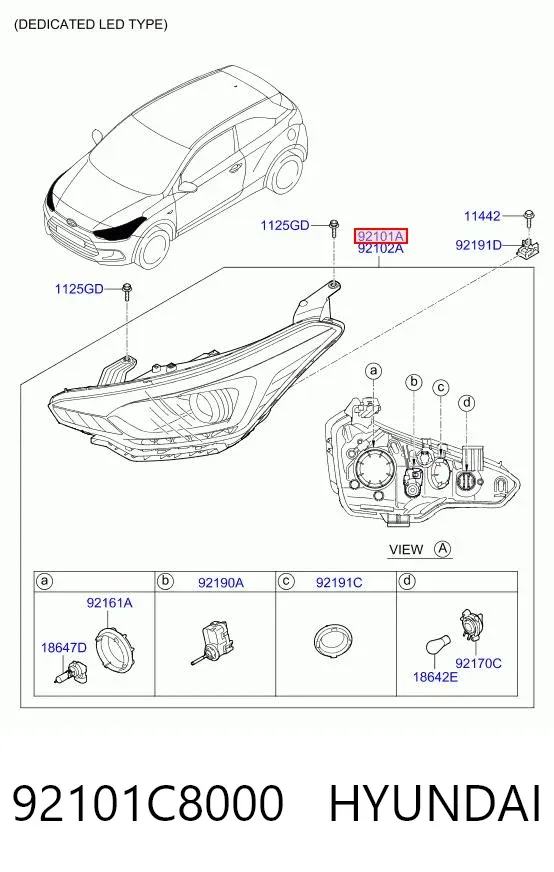 Luz esquerda 92101C8000 Hyundai/Kia