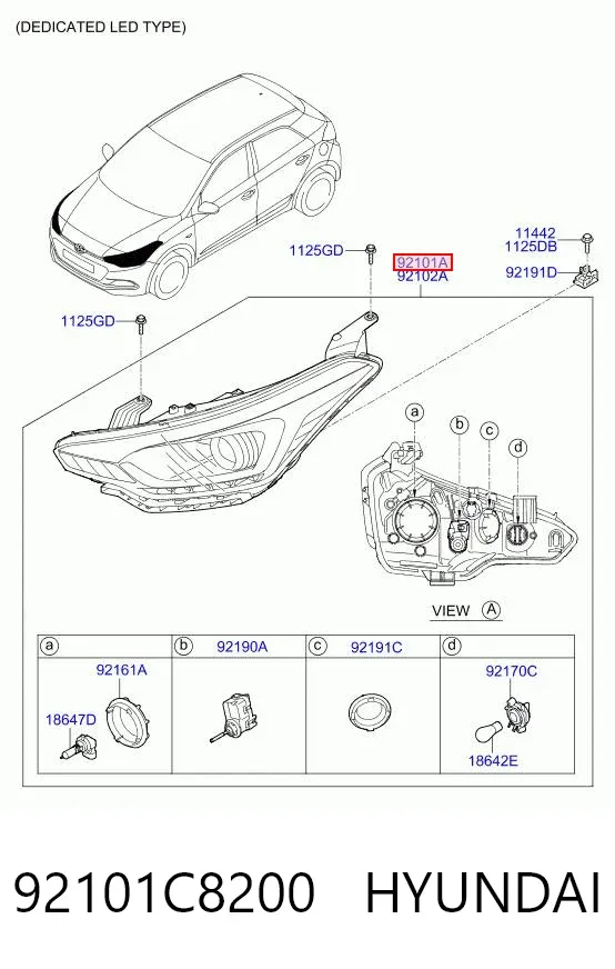 Luz esquerda 92101C8200 Hyundai/Kia