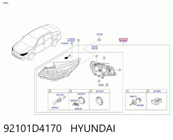 Luz esquerda 92101D4170 Hyundai/Kia