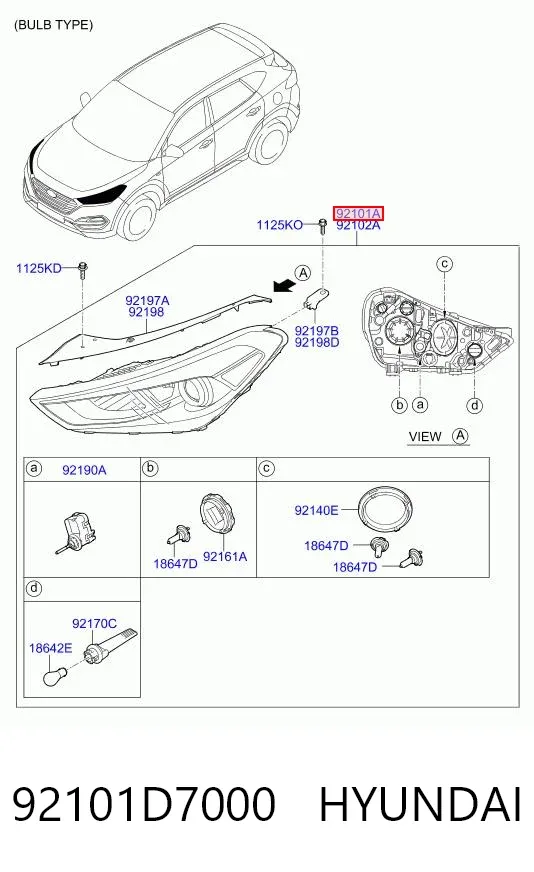 Luz esquerda 92101D7000 Hyundai/Kia