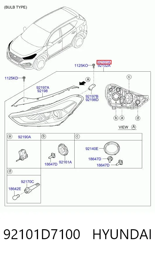 Luz esquerda 92101D7100 Hyundai/Kia
