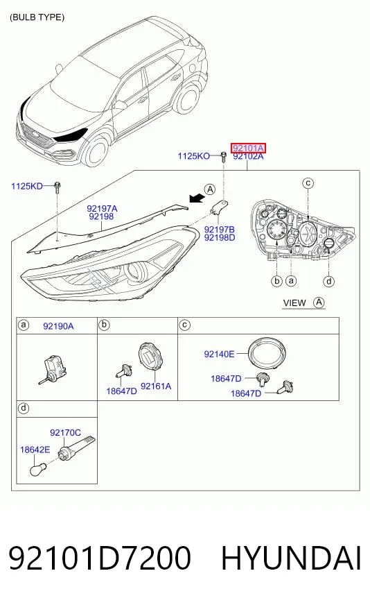 Luz esquerda 92101D7200 Hyundai/Kia