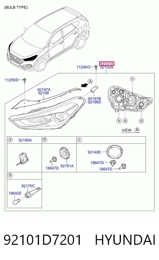Luz esquerda 92101D7201 Hyundai/Kia