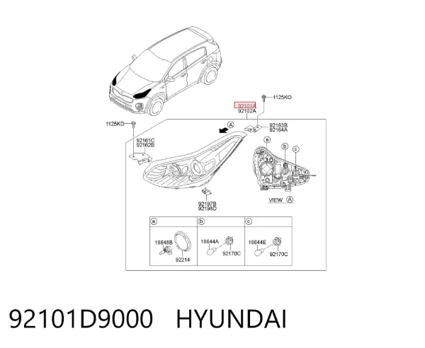 Luz esquerda 92101D9000 Hyundai/Kia