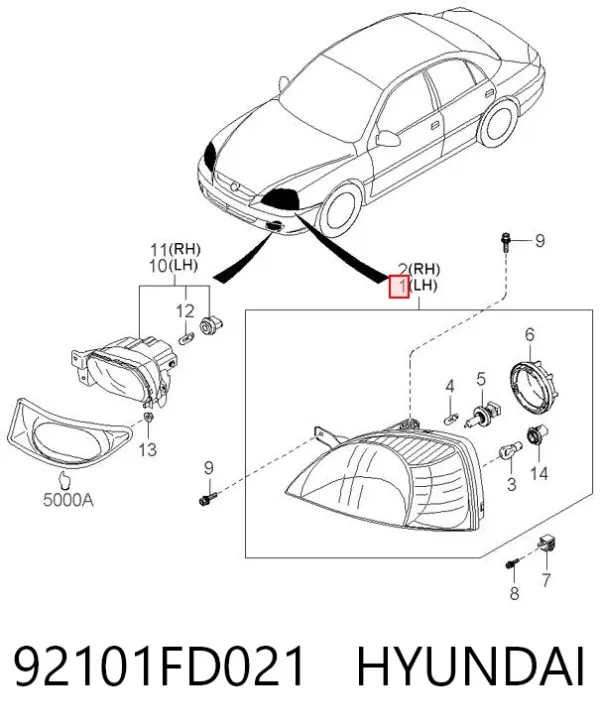 Luz esquerda 92101FD021 Hyundai/Kia