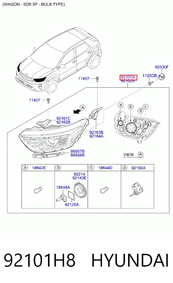 Luz esquerda 92101H8 Hyundai/Kia