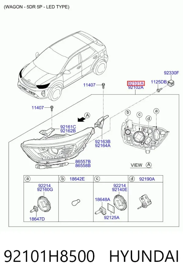 Luz esquerda 92101H8500 Hyundai/Kia