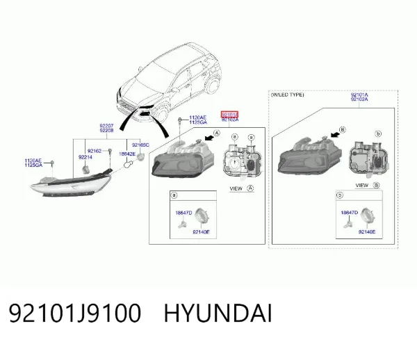 Luz esquerda 92101J9100 Hyundai/Kia