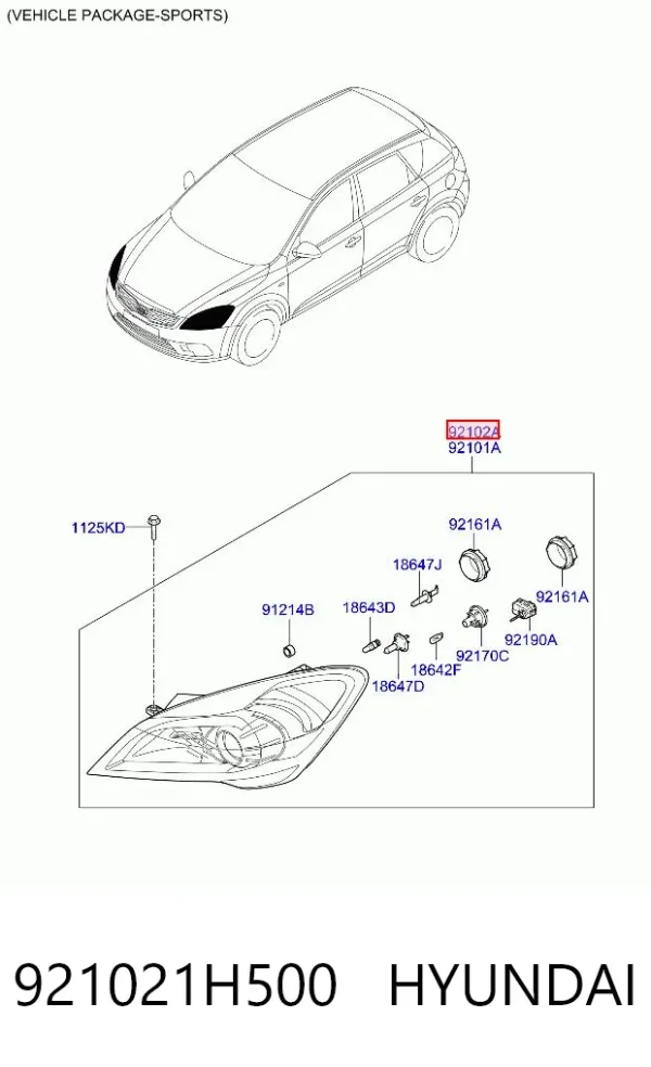 Luz direita 921021H500 Hyundai/Kia