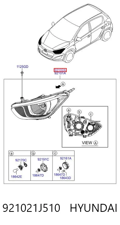 Luz direita 921021J510 Hyundai/Kia