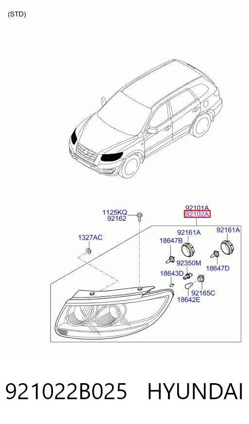 Luz direita 921022B025 Hyundai/Kia