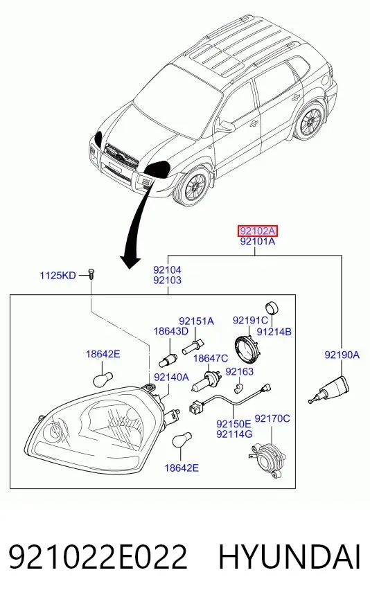 Luz direita 921022E022 Hyundai/Kia