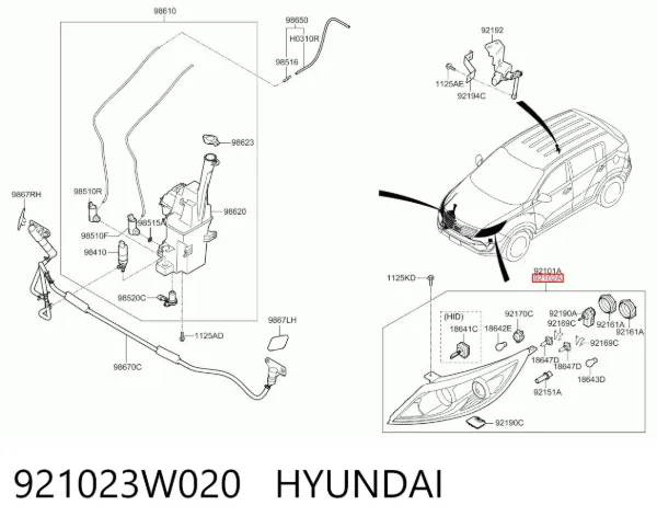 Luz direita 921023W020 Hyundai/Kia