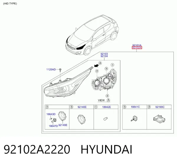 Luz direita 92102A2220 Hyundai/Kia