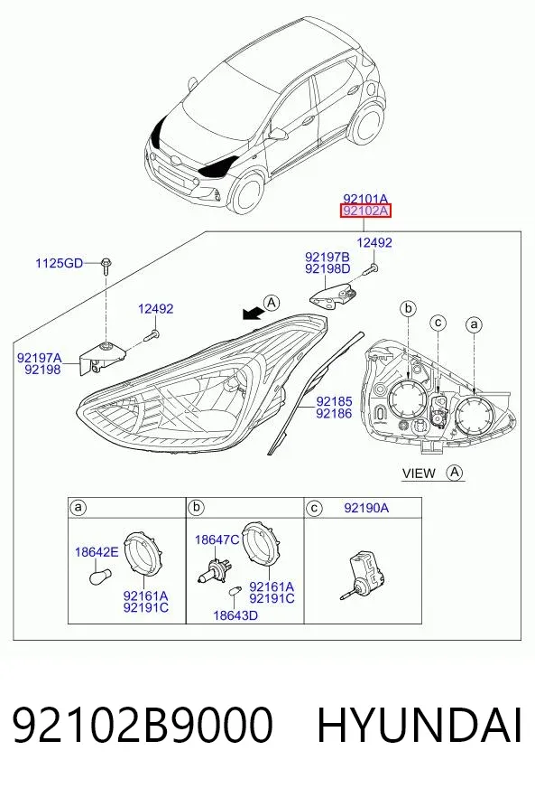 Luz direita 92102B9000 Hyundai/Kia