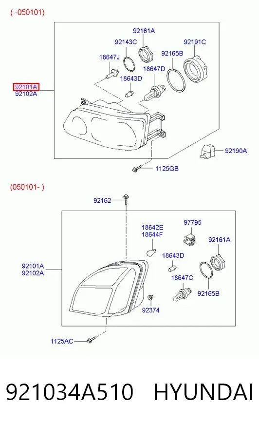 Luz esquerda 921034A510 Hyundai/Kia