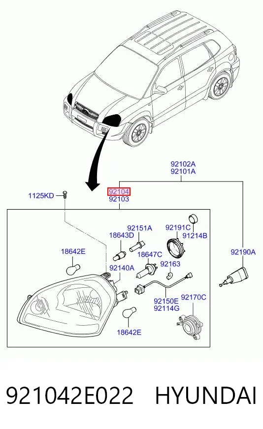 Luz direita 921042E022 Hyundai/Kia