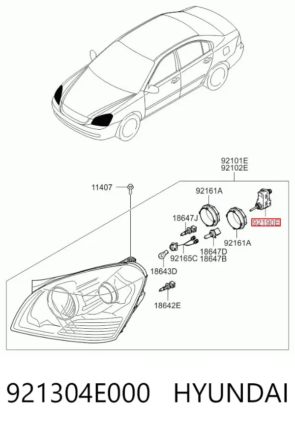 Corretor da luz 921304E000 Hyundai/Kia