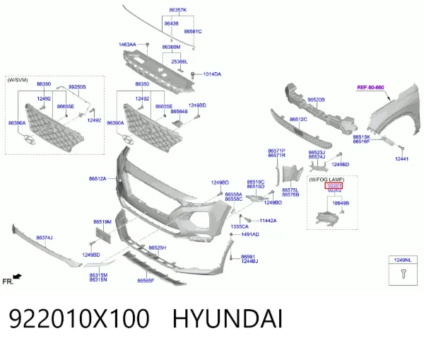Luzes de nevoeiro esquerdas 922010X100 Hyundai/Kia