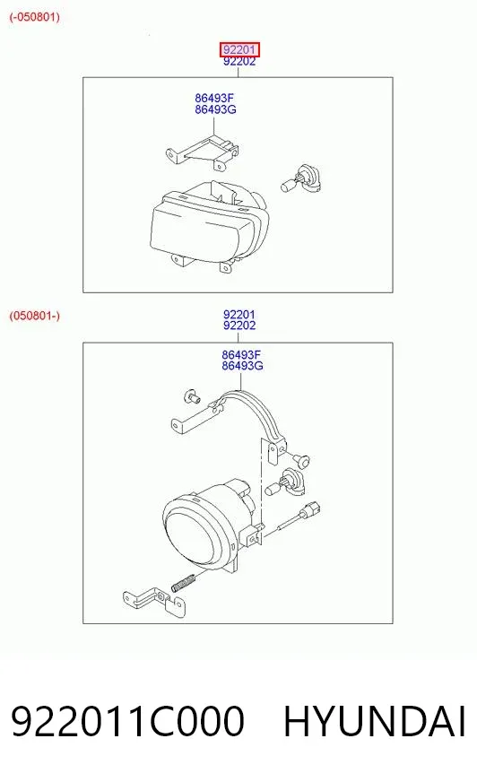Luzes de nevoeiro esquerdas 922011C000 Hyundai/Kia