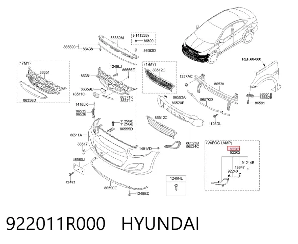 Luzes de nevoeiro esquerdas 922011R000 Hyundai/Kia