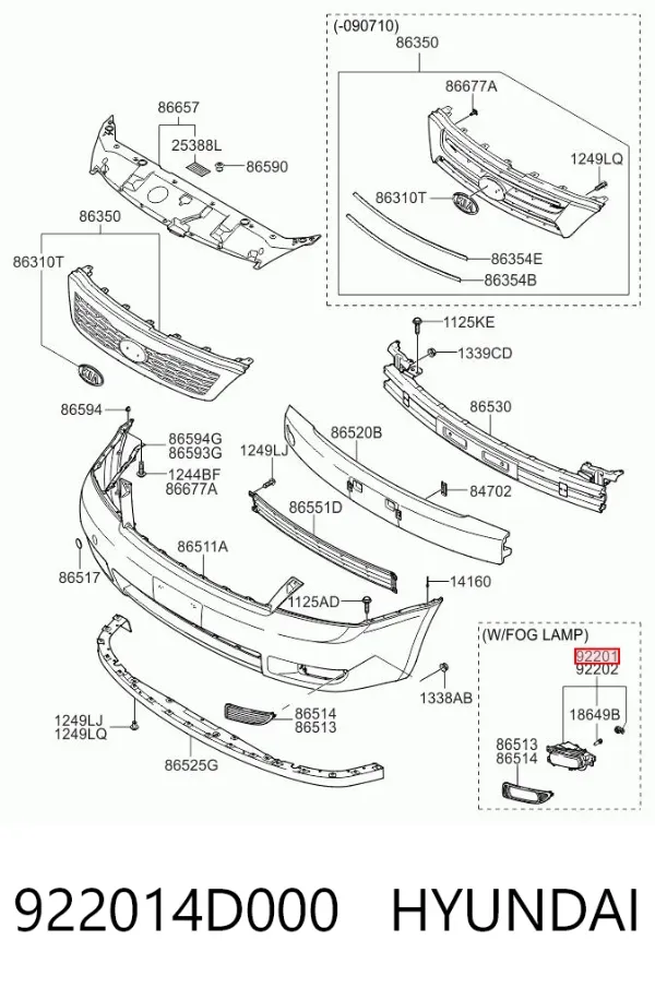 Luzes de nevoeiro esquerdas 922014D000 Hyundai/Kia