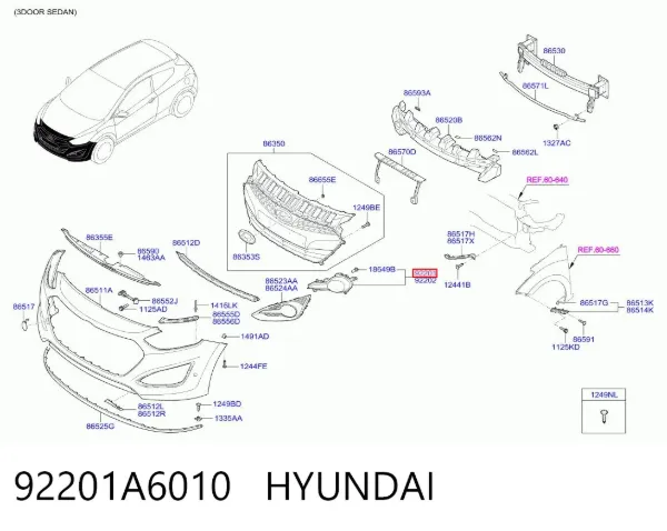 Luzes de nevoeiro esquerdas 92201A6010 Hyundai/Kia