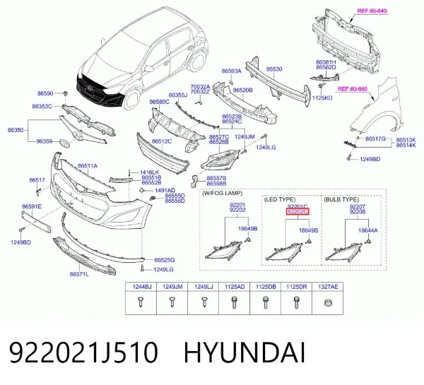 Luzes de nevoeiro direitas 922021J510 Hyundai/Kia