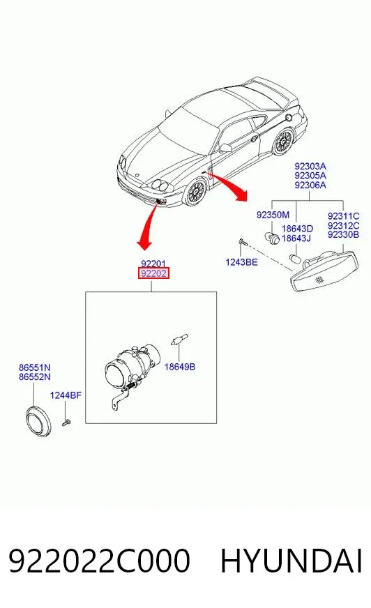Luzes de nevoeiro direitas 922022C000 Hyundai/Kia
