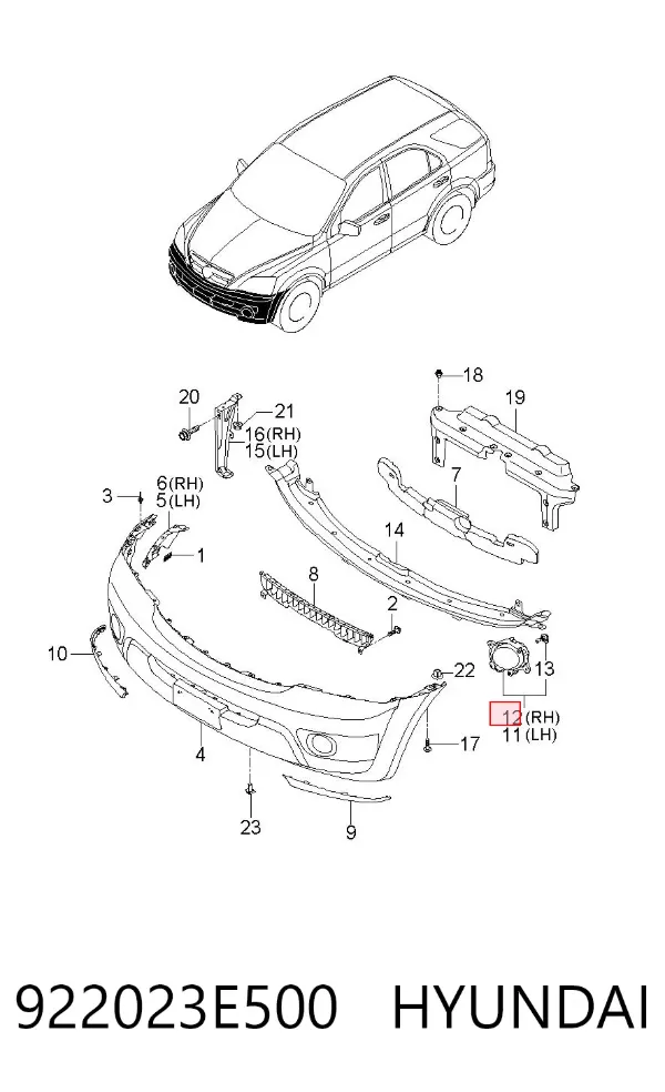Luzes de nevoeiro direitas 922023E500 Hyundai/Kia